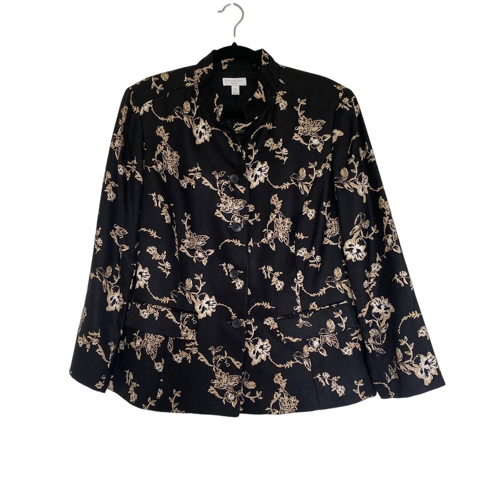 Charter Club Blazer Womens 14W 100% Silk Floral Mature Timeless Classy Workwear